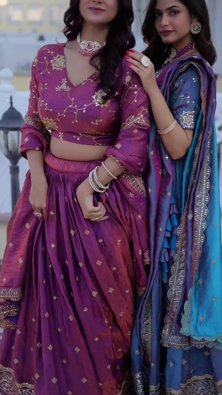 SILK LEHENGA CHOLI WITH ZARI EMBROIDERED WORK B - Image 6