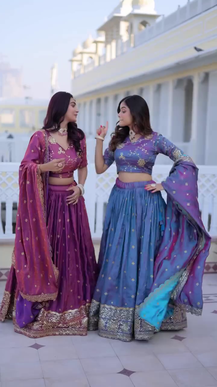 SILK LEHENGA CHOLI WITH ZARI EMBROIDERED WORK B - Image 5