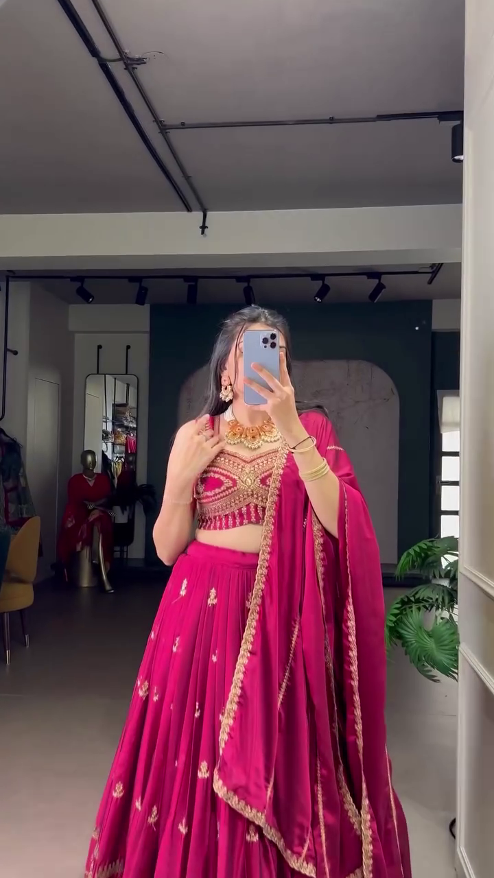 Embroidered Semi Stitched Lehenga Choli (Pink) - Image 5