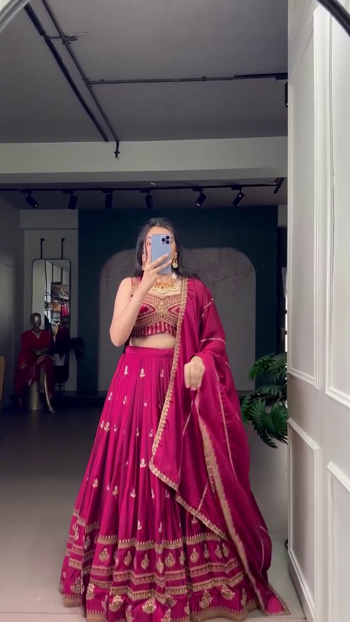 Embroidered Semi Stitched Lehenga Choli (Pink) - Image 3