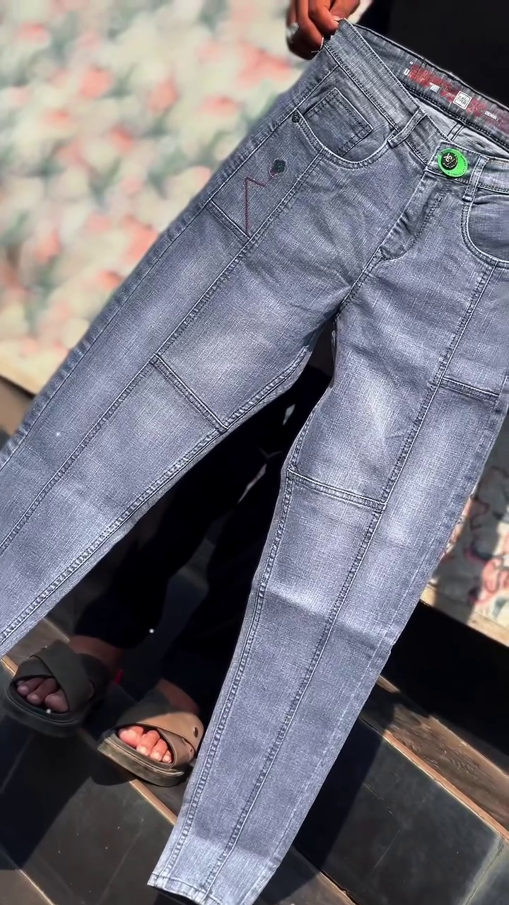 Boys Lt Grey six Pocket Cargo Jeans with Patches - Image 6