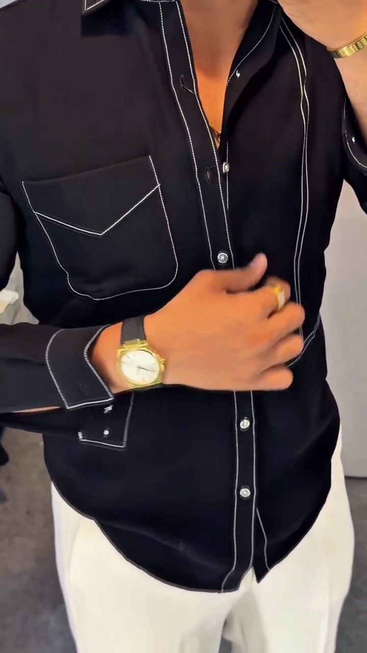 Men Black Regular Fit Solid Casual Over Shirt - Image 3