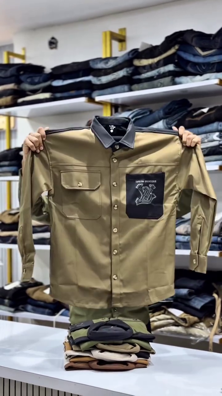 Men Casual Brown V-Shaped Front Yoke Shirt - Image 11